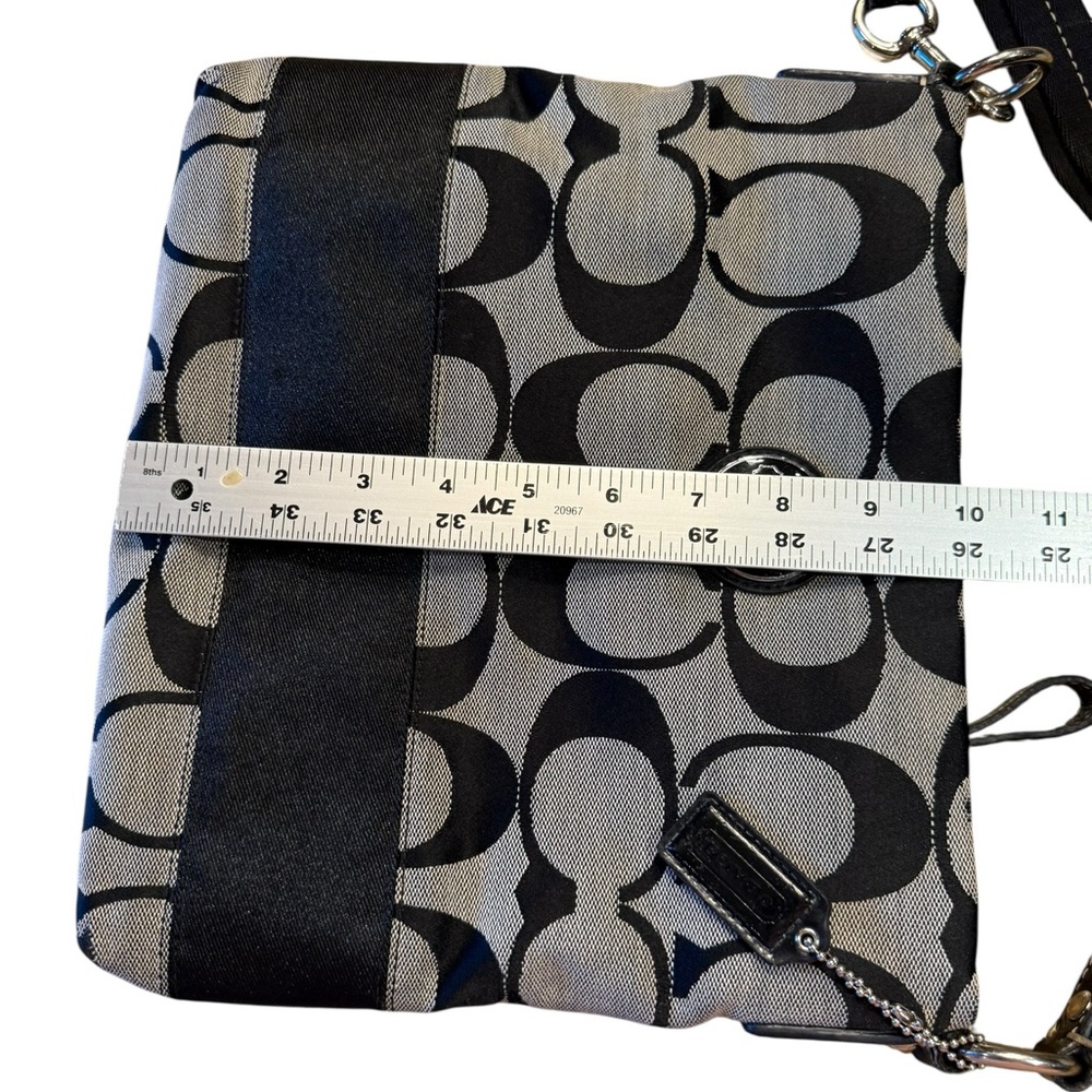 Coach Signature Stripe File Crossbody Zip Shoulder Bag in Black and Gray - Picture 5 of 16